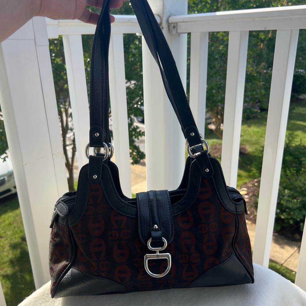 Vintage Y2K Etienne Aigner Logo Jacquard Bag East West Satchel Equestrian